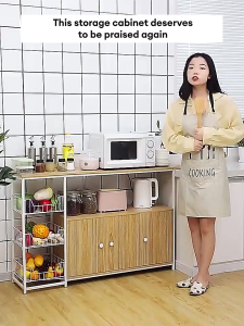 Bayee เคาเตอร์ครัวเคลื่อนที่ 80/100cm ชั้นวางของในครัว พร้อมล้อลockได้ ชนิดไม้และเหล็ก แข็งแรง วางไมโครเวฟ วางเตาอบ เก็บจานชาม ใช้ในห้องครัว ห้องนั่งเล่น หรือเป็นโต๊ะบาร์