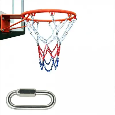 Galvanized Metal Basketball Net 304 Stainless Steel 12 Hooks Iron Chain Basketball Rim Net Pocket Iron Mesh for Sports Fitness