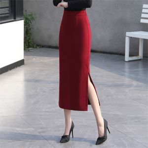 Black Elastic Slimming Mid-Length A-Line Skirt Business Casual Asymmetrical Hemline Comfortable Spring Autumn New Style