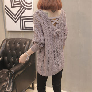 Spring Autumn Hollow out Long Sleeve Knitwear V-Neck Loose Fit Versatile Thin Top Trendy Korean Style Commute Fashion