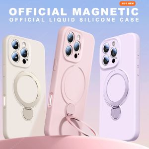 szhaiyu | 360 Magnetic Stand Liquid Silicone Phone Cover For iPhone 17 16 15 14 13 12 11Pro Max For Magsafe Charge Holder Protector Cover