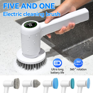 5in1 Electric Cleaning Brush for Kitchen Bathroom Wireless Handheld Power Spin Scrubber for Dishes Pots Pans Cleaning Tools
