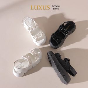 Luxus Suzy Sandal Wedges Hak Tebal Sandal Tali Rantai Wanita Black White LX2580