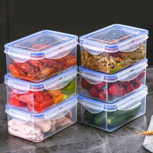 1pc Sealed rectangular refrigerator storage box with lid Plastic crisper microwave-heated lunch box with lid