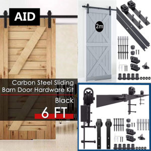 [3 ปีรับประกัน] 2M 6.6FT ชนบทคาร์บอนเหล็กรูปสี่เหลี่ยมสีดำ - ประตูยุ้งข้าวฮาร์ดแวร์ - ไม่ขายประตู - ลูกกลิ้งรางชุดเลื่อน