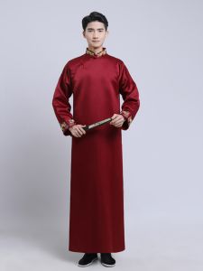 Embroidered Long Shirt Comedy Costume Chinese Style Mens Cheongsam Gown Stage Performance Suit Fathers Cheongsam Wedding Attire