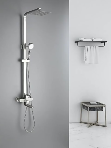 Shower Set Square Rainfall Mixer Shower Set with Faucet Hot and Cold 304 Stainless Steel 3 in 1