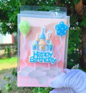 เทียนวันเกิดรูปปราสาทสีชมพู สีฟ้า พร้อมส่ง