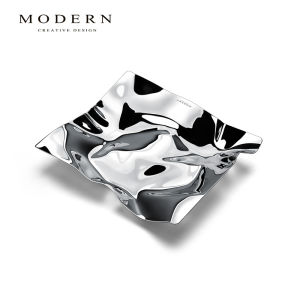 จานใส่ผลไม้สเตนเลสสไตล์โมเดิร์นหรูหรา จานใส่ผลไม้ตกแต่งบ้าน ของขวัญสำหรับการย้ายบ้าน จานใส่ผลไม้แบบพับได้