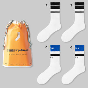 Mens Cotton Socks Long Tube High Help Autumn Winter Cotton Breathable Sweat Absorbent Middle Tube Socks Four Pairs INS Fake Two-Piece