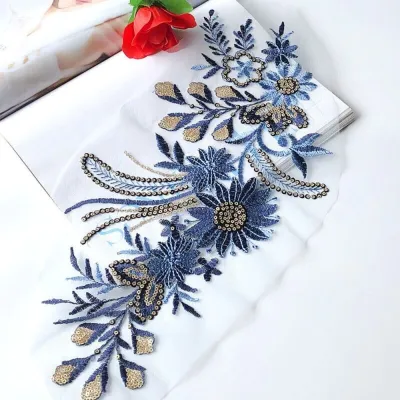 Polyester Mesh Embroidery Flower Lace Patch Sew Clothing Decoration Sequin Embroidered Patch Embroidered Fabric Stickers