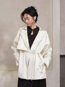 Tie Belt Satin Lapel Trench Coat Women