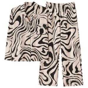 MiiOW | Pure Cotton Long Sleeve Zebra Print Womens Sleepwear Set Cat Person Official Spring Autumn Home Clothes Cardigan Outerwear