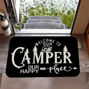 VIKAMA Happy Camper Themed Doormat Non Slip Durable Outdoor Rug for RV Camping Entrance Home Decor