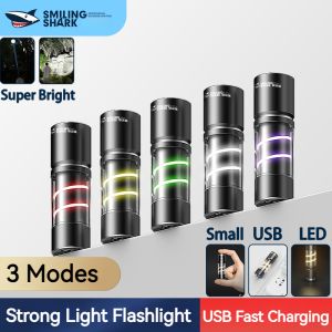 Smiling Shark Original Flashlight SD1027 Torch light Portable XPE Mini Super Bright 3 Modes USB Rechargeable Zoomable Outdoor Waterproof Camping Emergency Night Activities Dormitory Use
