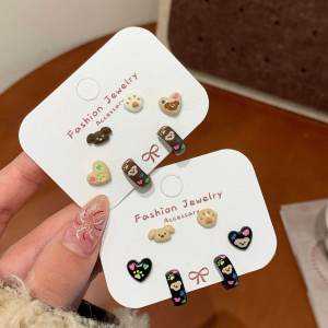 New Year Happy Dog Hand-Painted Drip Oil Silver Needle Womens Earrings Sweet Exquisite Ear Hoops Fashion Jewelry Accessories