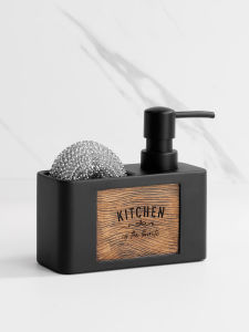 Kitchen Soap Dispenser with Sponge Holder Liquid Hand and Dish Soap Dispenser and Spong Caddy Black and White