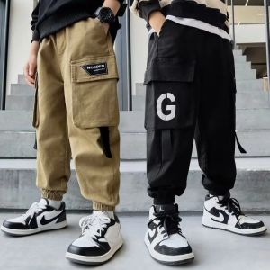 Cargo Pants for Boys 4 Pockets 5-16 Years Old Multiple Pockets New Cargo Pants Soft Kids Teens Wide Leg Jogger Pants Cotton Casual Pants Korean Style Fashion High Quality 130-160CM