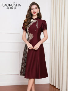 ชุดแต่งงานสไตล์จีนใหม่ กระโปรงทรงเอปักลาย เดรสยาวปานกลาง คอตั้ง กระโปรงทรงเอ กระโปรงสั้น กระโปรงทรงเอ