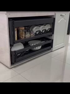 KEYN Aluminum Alloy 600mm/700mm/800mm/900mm Double Layer Kitchen Basket Pull Out Cabinet Dish Bowl Pot Cutlery Drawer