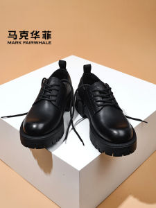Mark Fairwhale Casual Leather Shoes Mens Thick Bottom Heightening Black Work Boots Low Help Martin Boots round Head Derby Shoes Men