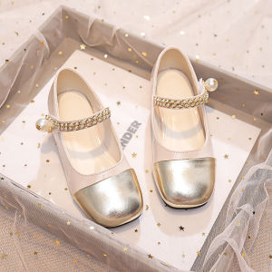 New 2025 Black Chunky Heel French Mary Jane Girls Shoes Summer Low Cut round Head Versatile Retro Leather Shoes for Kids