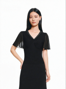 Koradior | Fashionable V-neck Splicing Icesilk Top
