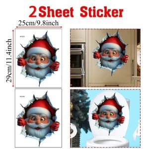 1-3pcs 3D Santa Claus Wall Stickers Removable Window Toilet Wall Decals Art Decor for Xmas Home Living Room Party Supplies