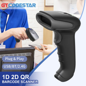 GTCODESTAR เครื่องสแกนเครื่องอ่านบาร์โค้ดมือถือแบบมีสาย1D 2D บาร์เครื่องสแกนรหัสไร้สาย2.4กรัมเครื่องอ่านบาร์โค้ด USB Qr เครื่องสแกนรหัสโลจิสติกส์เครื่องอ่านรหัสบาร์