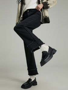 High Waist Straight Leg Jeans Womens Loose Smoke Tube Nine Point Pants Xujing Seler Flax Illusory Ink like Smoke