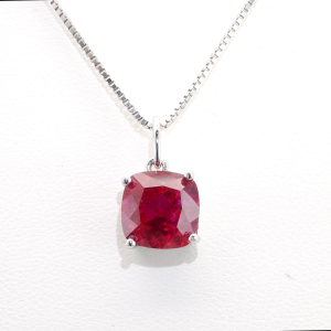 Multi-Color Cushion Shaped Ruby and Sapphire Pendant Necklace for WomenRed & Pink & Rose Red & Royal Blue & Cornflower BlueS925 Sterling Silver