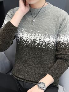 ROMON | Lormen Mens Thickened Knitted Sweater Round Neck Casual Loose Winter Fashion City Style Long Sleeve PU Material Inner Wear
