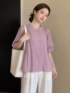 SHIMANQING | Flattering Loose Purple 7/8 Sleeve Shirt For Plus Size