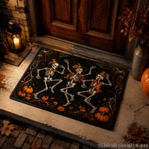 Tấm Thảm Trang Trí Cửa Ra Vào VIKAMA Day Of The Dead Skeleton Có Mũ Đội Đầu Viền Hoa Hồng Đỏ Chống Trơn Trượt Phong Cách Hiện Đại Dùng Trong Nhà Và Ngoài Trời.