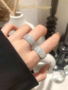 Miss77# Rich and Charming Eyes Super Beautiful Accessible Luxury Wide Version Silver Gold Plated Full Rhinestone Zircon Inlaid Square Ring