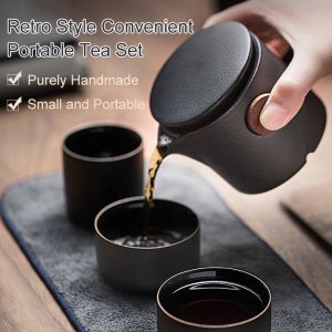 Retro Style Black Pottery Convenient Portable Tea Set