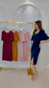 K.Kloset 157 ชุดเดรสไปงานแต่ง ชุดออกงาน ชุดเพื่อนเจ้าสาว ผ้าฮานาโกะ งานสวย พร้อมส่ง คัตติ้งสวย คุณภาพดี มีหลายสีให้เลือก