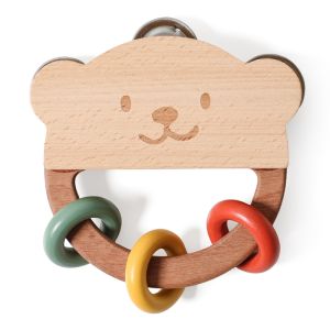 1PC Animal Bear Rattle Toys Pacifier Hand Rings Wooden Teething Rings Baby Products Teething Toys Wooden Toys Newborn Gifts