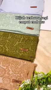 Gudang Fashion Embee Kerudung Segiempat Embos Motif Dollar dan Bunga Jilbab Emboss Wanita Muslim