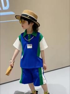 Đồ bộ bé trai cổ trụ cotton phối góc hình in chữ B cho bé từ 13-50kg