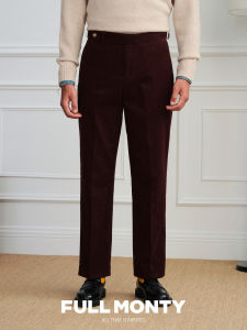 High Waisted Loose Cotton Corduroy Trousers Heritage Style Burgundy