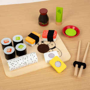 Childrens Wooden Simulation Sushi Dining Set Pretend Play Kitchen Utensils Toy Educational Area Toy for Kindergarten