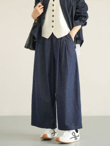 Anti-Fading Ladies Cotton Linen Balloon Pants Loose Wide Leg Nine-Tenths Jeans Spring Autumn Style Casual Straight Leg Trousers