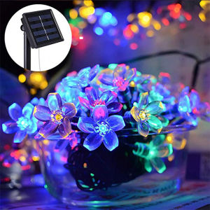 Solar Powered Flower Garland Festoon LED String Fairy Light Outdoor Waterproof for Backyard & Garden Lawn Fence Patio Decoration