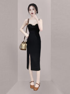 ชุดเดรสสีดำเข้ารูปเซ็กซี่ แขนกุด คอวี กระโปรงทรงเอ สำหรับงานเลี้ยงวันเกิด งานปาร์ตี้ งานแต่งงาน ชุดราตรียาวปานกลาง