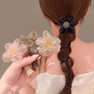 New Style Flower Telephone Line Hair Rope Ponytail Rubber Band Transparent Hair Ring for Women Girl Hair Accessories