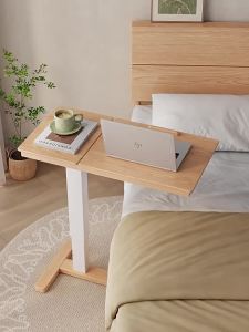 Overbed Movable Laptop Table Standing Desk Adjustable Overbed Table For Laptop Desk Solid Wood Bedside Table with Wheels Movable 电脑桌