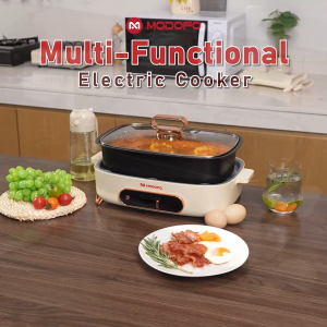 MODOFO Multifunctional Electric Cooker with Lid Hot Pot & Grill & Steam Eggs 3-in-1 Design