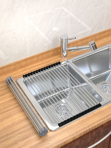 Foldable Stainless Steel Kitchen Sink Drain Rack Dishware Storage Shelf Drain Basket One Layer No-Installation Utensil Holder