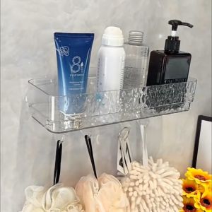 ชั้นเก็บของ ชั้นวางของในห้องน้ำ มีตะขอ กล่องสบู่ ติดตั้งโดยไม่ต้องเจาะผนัง ที่วางของในห้องน้ํา ATTCH